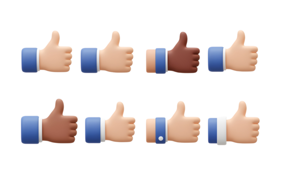 Multiple diverse thumbs up icons on a black background