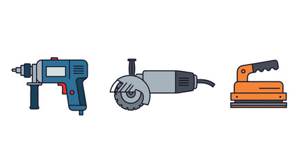 Naklejka premium Set of power tools drill grinder sander illustration vector