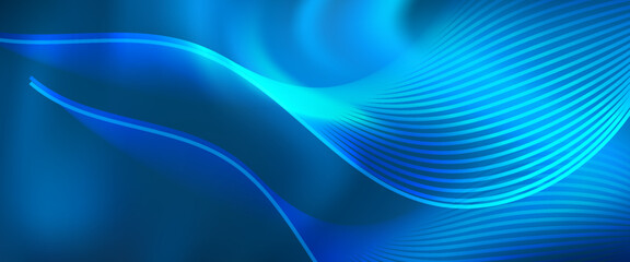 Modern blue abstract background with smooth glowing wave lines and gradient light effects. Elegant and futuristic design perfect for technology