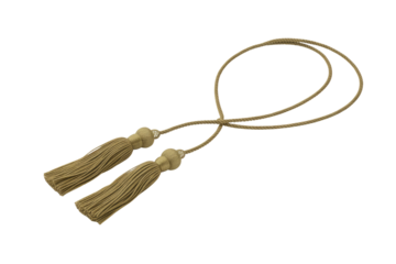 Elegant golden decorative cord featuring two ornate tassels, commonly used for academic regalia, drapery, or as a sophisticated ornamental embellishment. background removed