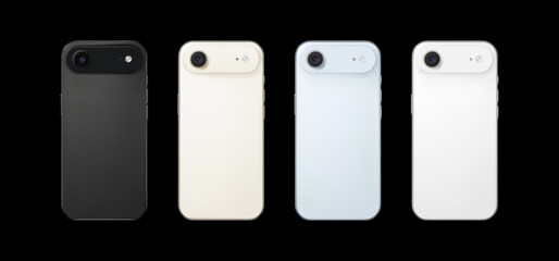 Arrangement of Four Different Colored Mobile Phones on Black Background