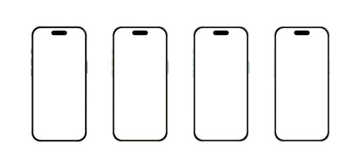 Four Various Colored Mobile Phones with Blank White Screens for App Mockups