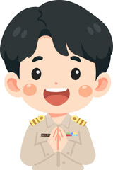 Obraz premium Cartoon Thai Teacher Welcoming with Wai Gesture