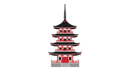 Traditional Japanese five-story pagoda tower illustration. An iconic Asian architectural landmark and cultural symbol isolated on white
