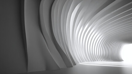 Naklejka premium Abstract architectural design of a curved tunnel structure with the play of light and shadow