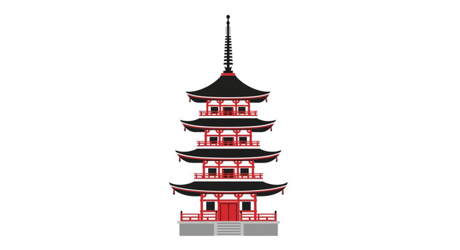 Traditional Japanese five-story pagoda tower illustration. An iconic Asian architectural landmark and cultural symbol isolated on white
