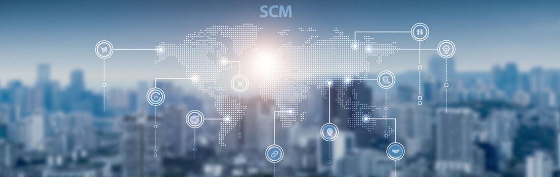 Supply chain management and global network connection, logistics tracking, supplier collaboration, order fulfillment, demand forecasting, inventory management. - Powered by Adobe