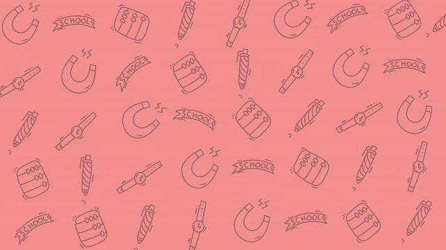 Educate pattern seamless design, featuring hand-drawn elements like horseshoes, banners, and watches, perfect for educational backgrounds