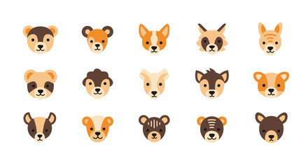Fototapeta premium Adorable Cartoon Animal Heads Collection Isolated on White Background