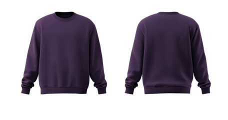 Purple crew neck sweater, front & back views