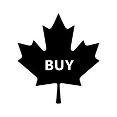 Black maple leaf with BUY text representing autumn sale  