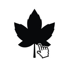 Hand pressing leaf button icon in autumn theme for Buy now leaf button  