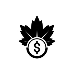 Leaf symbol with dollar sign for Buy now leaf button, concept of Autumn sale  