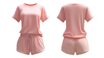 Pink romper tee top, shorts, drawstring waist, front/back