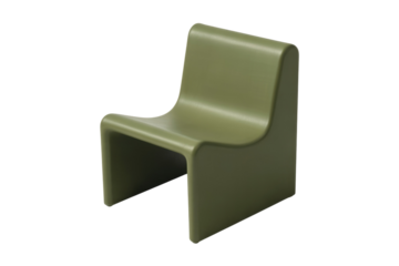 A sleek, modern, single-piece olive green chair with a smooth, curved design, perfect for contemporary interiors or lounge areas. background removed