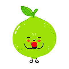 Cute lime fruit character holding heart