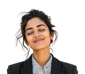 Confident business woman smiling portrait positive vibes isolated on transparent background