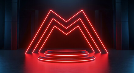 Neon Stage Podium with Red Glowing Lines for Product Presentation