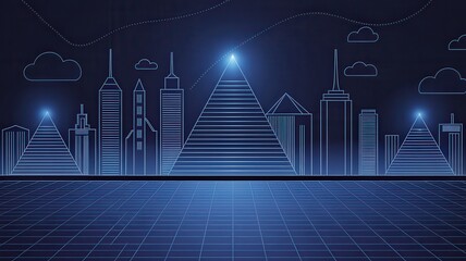Futuristic city skyline with glowing outlines evokes a sense of innovation, perfect for tech startups, modern architecture firms, or forward-thinking businesses