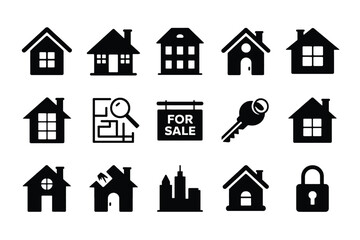 Fototapeta premium Real Estate and Property Icons Collection on White Background Keywords: real estate, property