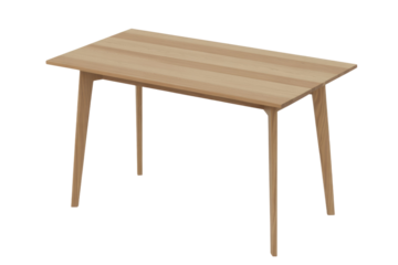 A minimalist, light-toned wooden rectangular dining table featuring a sleek design with four sturdy legs. Ideal for modern interior settings. background removed