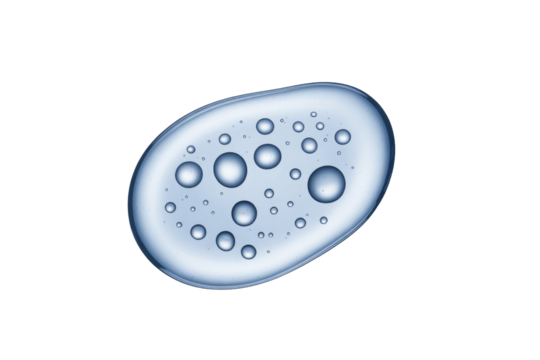 Translucent, viscous liquid blob with multiple clear bubbles of varying sizes. Perfect for cosmetic, scientific, or hydration concepts. background removed