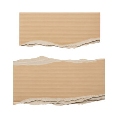 Fototapeta premium Two pieces of ripped brown cardboard with rough edges isolated on transparent background
