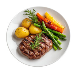 Succulent grilled steak with vegetables under bright lighting isolated on transparent background
