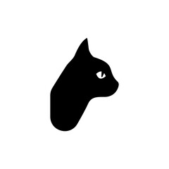 Sleek black cat head profile silhouette. Vector illustration.