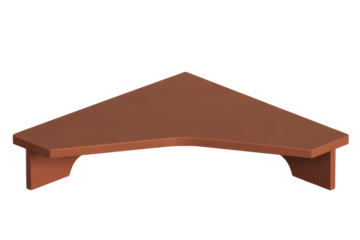 A minimalist brown wooden corner shelf with a curved front edge and simple support brackets, perfect for wall mounting. background removed