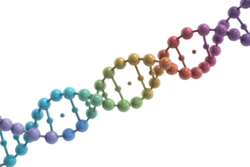 A vibrant 3D rendering of a colorful DNA double helix, showcasing genetic structure and biological complexity with an artistic touch. background removed