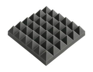 Pyramid-shaped acoustic foam mat for soundproofing recording spaces.