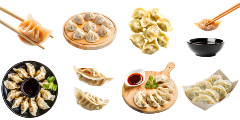A set of delicious restaurant dumplings isolated on a transparent background PNG