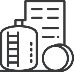 Minimalist line art icon of industrial water treatment plant, modern purification system symbol, clean technology outline vector design