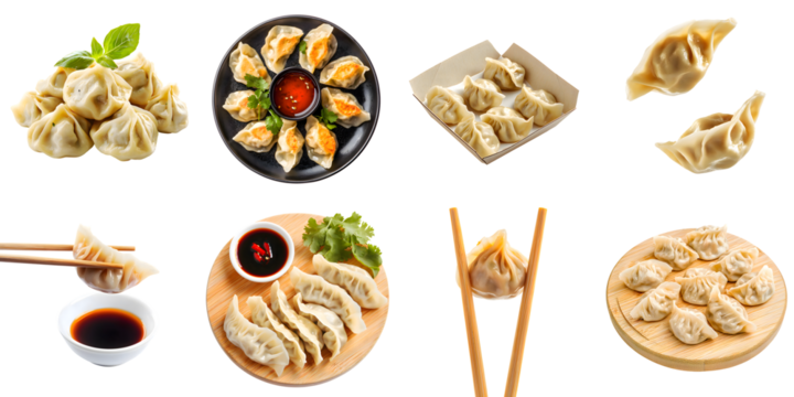 A set of delicious restaurant dumplings isolated on a transparent background PNG