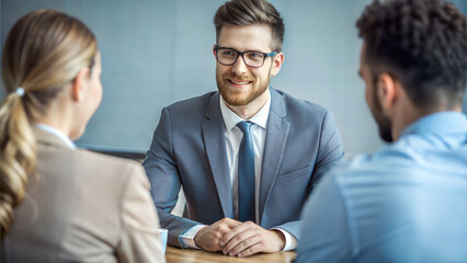 Businessman with a friendly attitude conducting a job interview preparation with candidates in an office