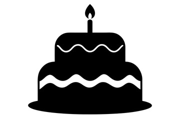 Birthday cake silhouette vector, candle birthday cake black symbol
