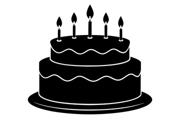 Birthday cake silhouette vector, candle birthday cake black symbol
