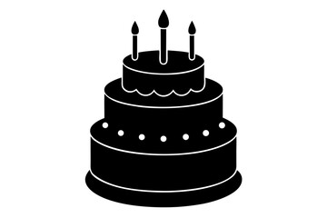Birthday cake silhouette vector, candle birthday cake black symbol
