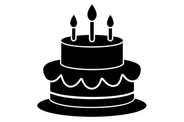 Birthday cake silhouette vector, candle birthday cake black symbol
