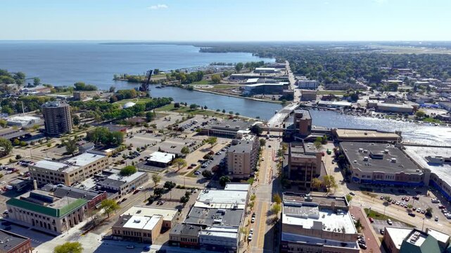 aerial high pullout over oshkosh wisconsin