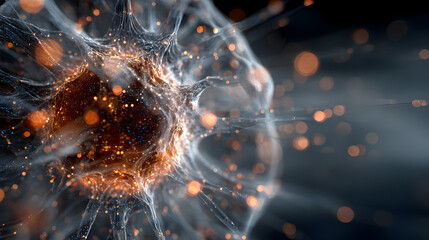 Futuristic digital sphere with glowing network connections, AI, big data, and cybersecurity concept.