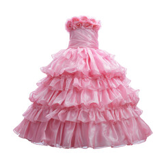 A beautiful pink dress with layers of ruffles, perfect for a child's special event or birthday party