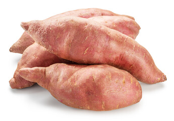 Red-skin sweet potatoes isolated on white background.