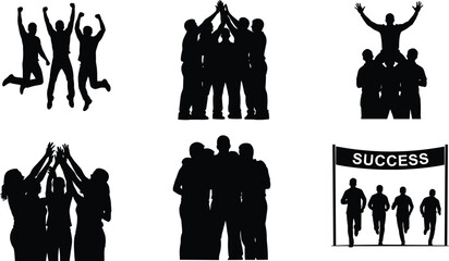 Teamwork, unity, success, collaboration, celebration, leadership, motivation, achievement, support, corporate, silhouette, business people, group, jump, cheer, goal, diversity, partnership, 