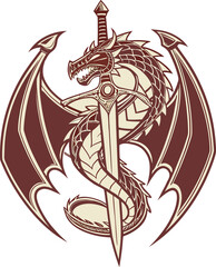 dragon with sword vector illustration