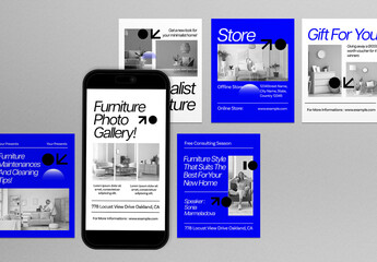 Blue White Minimalism Furniture Social Media