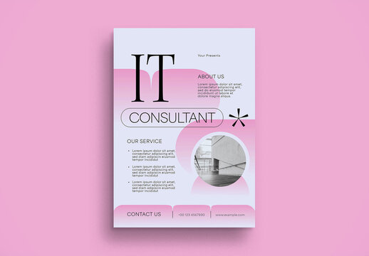 Pink Gradient IT Consultant Flyer Layout