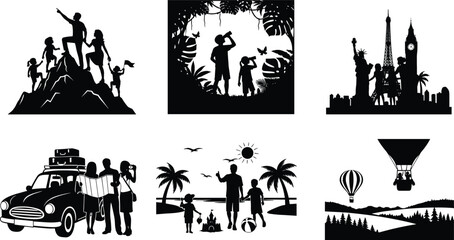 Family travel, vacation adventure, hiking, jungle exploration, sightseeing, road trip, beach holiday, camping, hot air balloon, nature, tourism, leisure, bonding, scenic, freedom, journey,