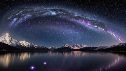 Dreamy Night Landscape – Galaxy Arch Over Mountain Lake at Twilight